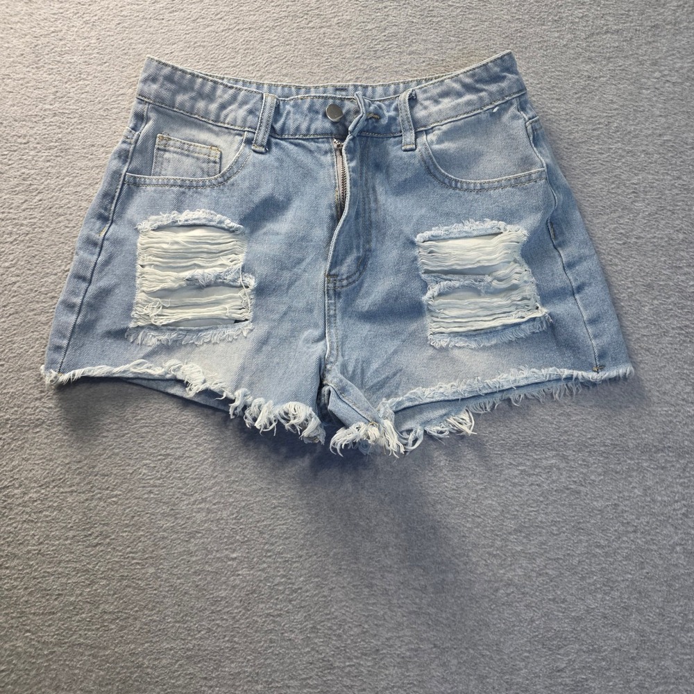 Distressed Denim Shorts Womens Medium Light Wash Frayed Hem High Rise Jean